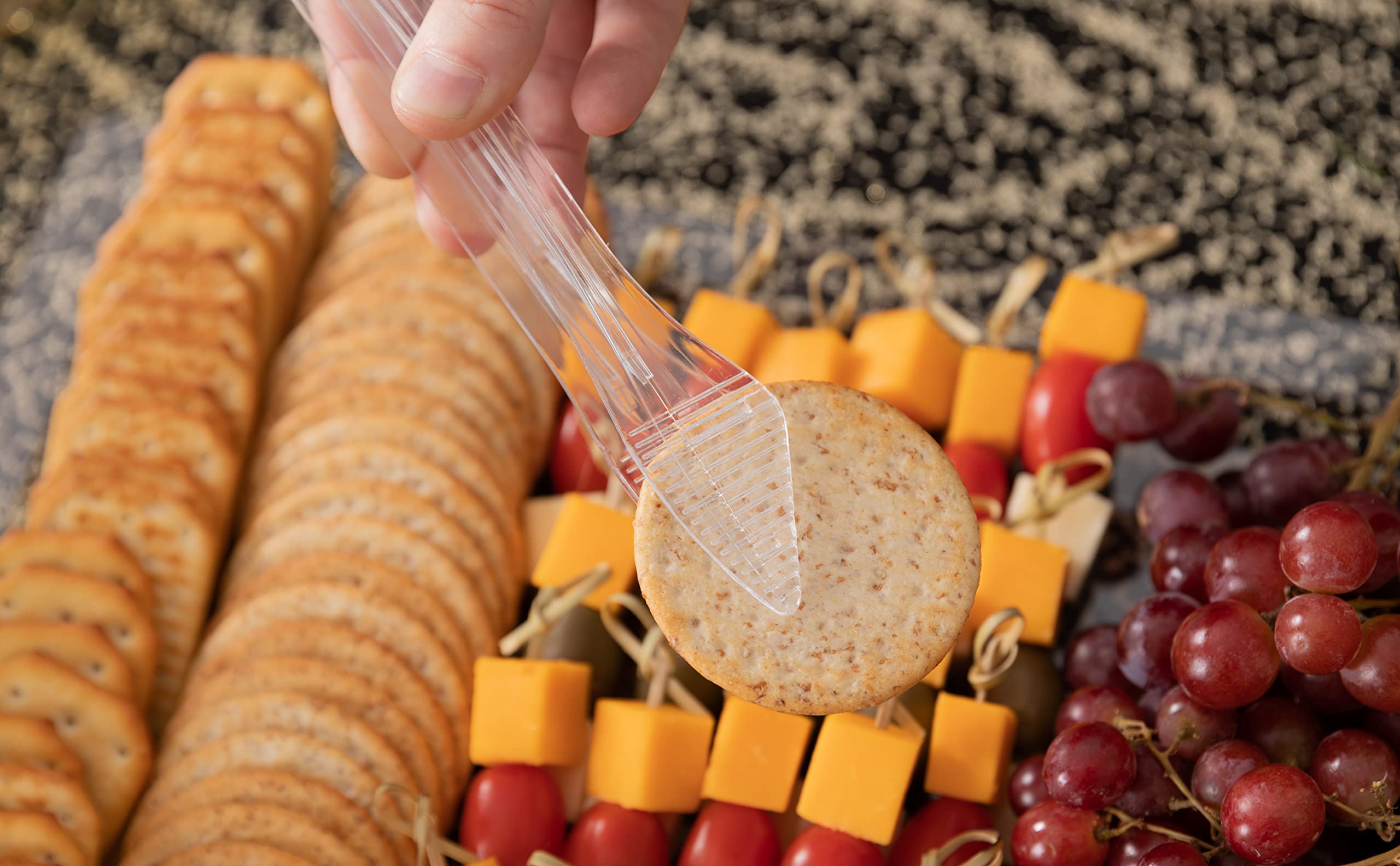 Party Bargains 8.5 Inches Plastic Serving Tongs, 12 Pack, Premium Quality & Heavy-Duty Clear Plastic Tongs For Bbq, Salads, Gril